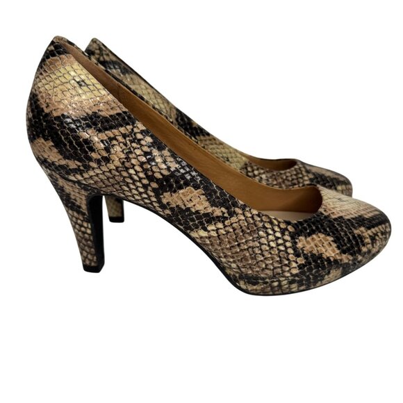 Clarks Indigo Snakeskin Print Comfortable Leather Heels Size‎ 6.5 - Picture 2 of 9